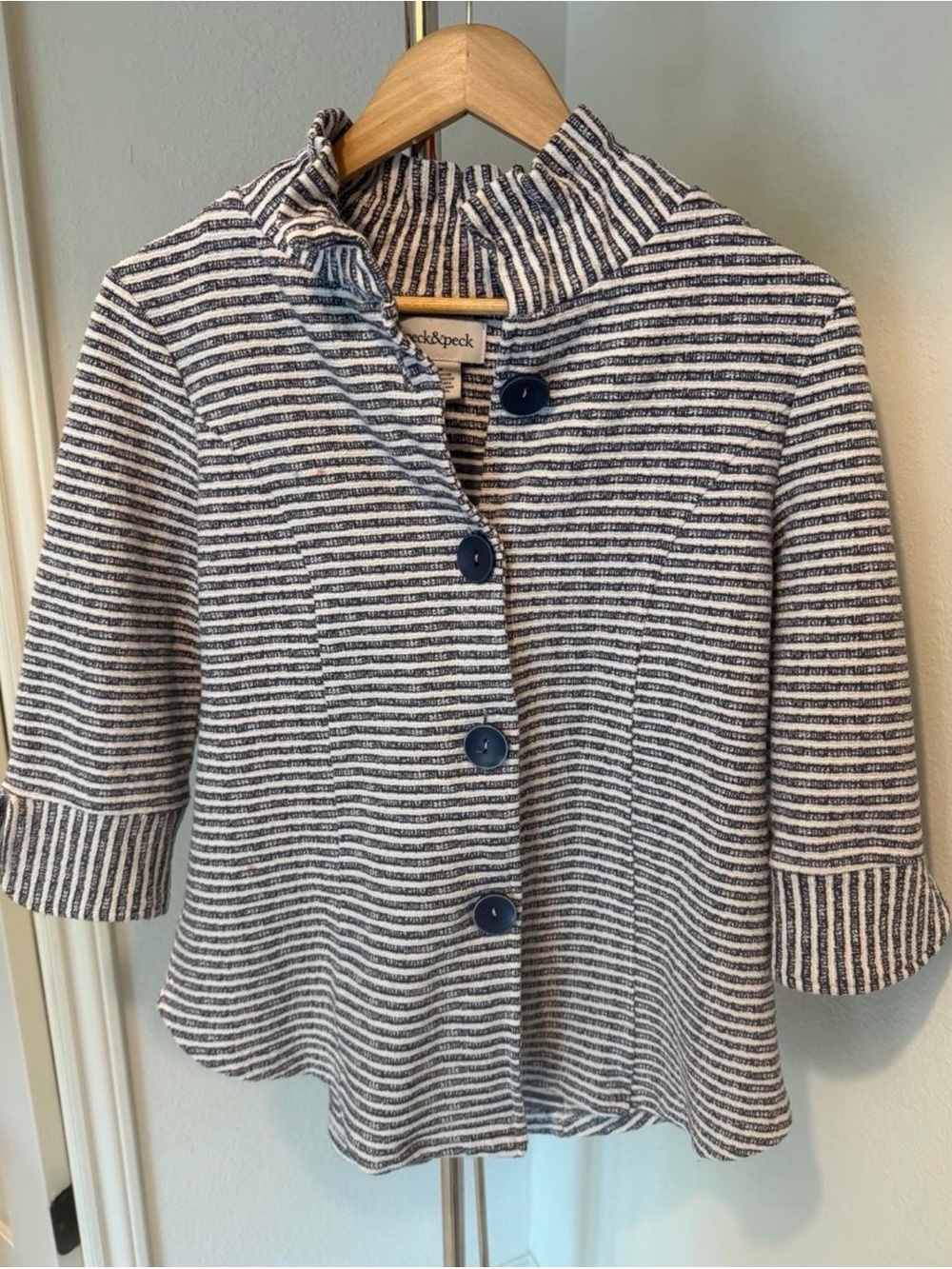Peck & Peck Navy and White Striped Blazer Jacket